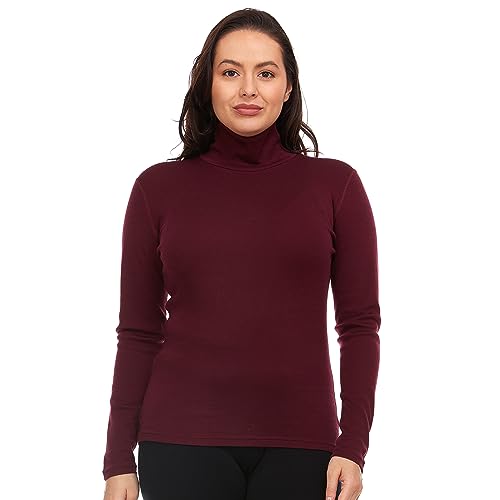 Image of 100% Merino Wool Womens Long Sleeve Midweight Turtleneck - Warm Sweater - Fold-Over Turtleneck