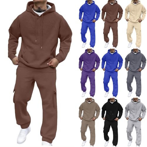 Generisch Jogginganzug Herren Trainingsanzug Sport Hoodie Und Jogginghose Set Sportanzug 2 Teiliges Jogging Anzug Tracksuit Atmungsaktiv Fitness Kleidung Männer Laufanzug Freizeitanzug Braun L
