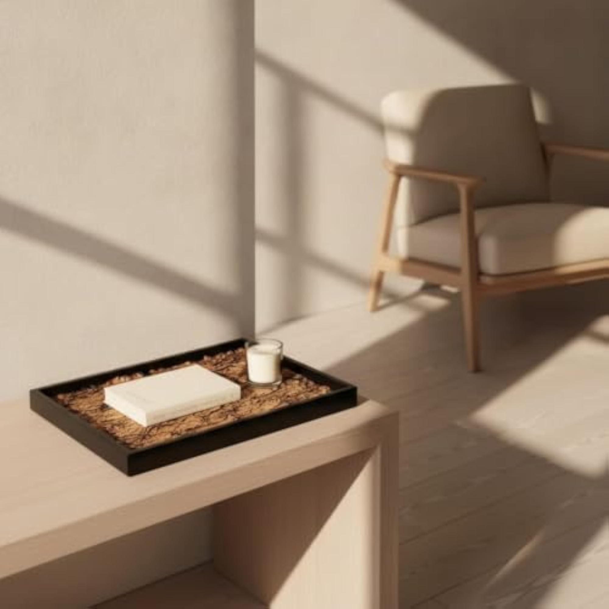 Black and Brown Rectangular Faux Hair Textured Display Tray