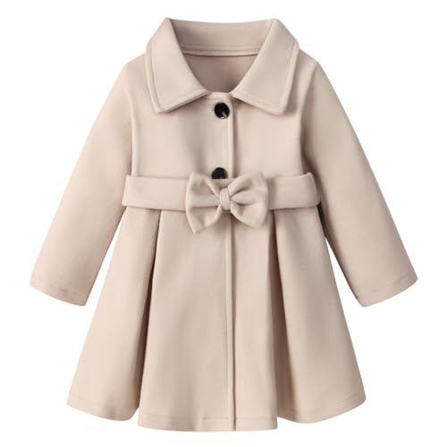 Image of VQWQPO Toddler Baby Girl Clothes Jacket Coat Long Sleeve Solid Color Buttons Dress Coat Fall Winter Outfit (Beige,1-2T)
