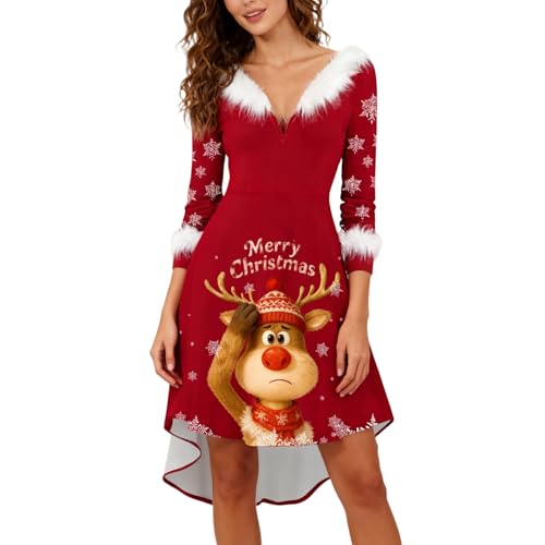 Robe de Noël pour femme avec ourlet irrégulier à volants
