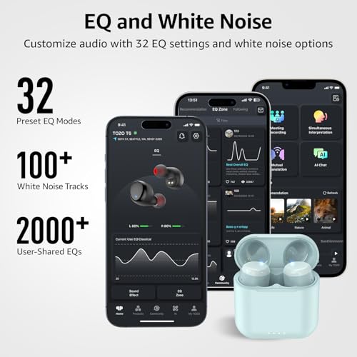 Image of TOZO T6 Wireless Earbuds Bluetooth 5.3 Stereo Sound in Ear Headphones | 50H Playtime Wireless Charging Case App Customizable EQs IPX8 Waterproof Earphones