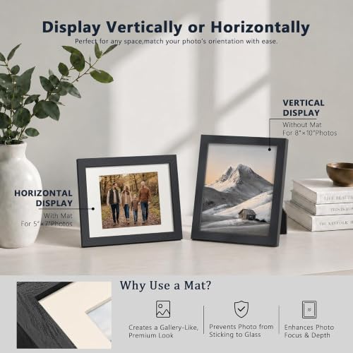Image of VCK 8x10 Picture Frame Set of 6, Black Exclusive Wood, HD Glass, for Photo