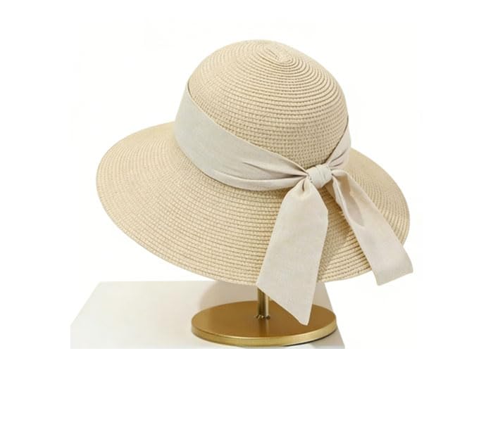Sombrero de paja plegable con ala ancha para mujer miniatura 2