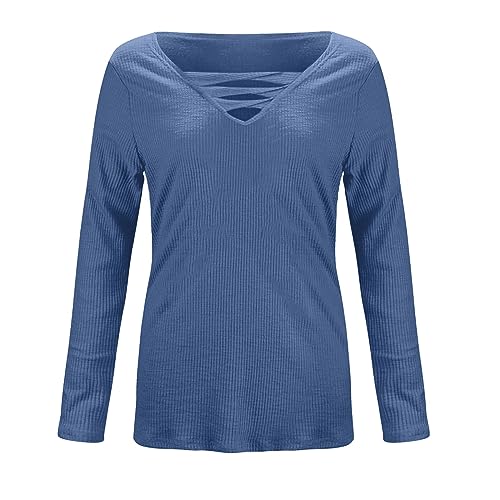 Ribbed Long Sleeve Tops for Women Keyhole V Neck Nice Bicycle Fall Shirts Slim Base Layering Teen Girls Streetwear3