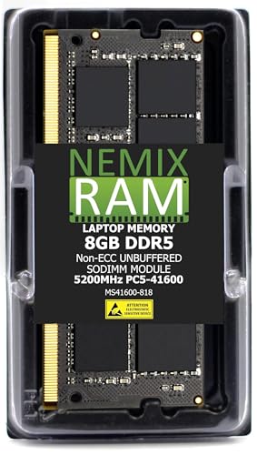8GB 1X8GB DDR5 5200MHz PC5-41600 1Rx8 1.1V CL44 262-PIN Non-ECC Unbuffered SODIMM NEMIX RAM Laptop PC Memory