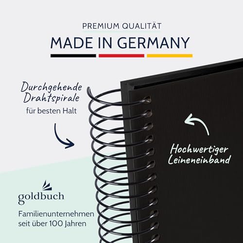 goldbuch 25 997 Spiralalbum Bella Vista, Foto Album 35 x 30 x 1,5 cm - Spirale ⌀ 2,8 cm, Fotoalbum, 40 schwarze Seiten, vorderes Cover aus Leinen, Fotobuch für Bilder und Fotos zum Einkleben, Schwarz