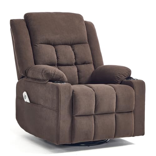 Image of Swivel Recliner Chair for Adults with Massage and Heat,Manual Glider Rocking Recliner Chair with Cup Holds and Pockets,Reclining Rocker Chairs for Living Room R8811(Cocoa)
