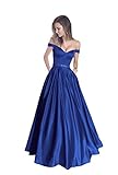 Harsuccting Off The Shoulder Beaded Satin Evening Prom Dress with Pocket Royal Blue 12
