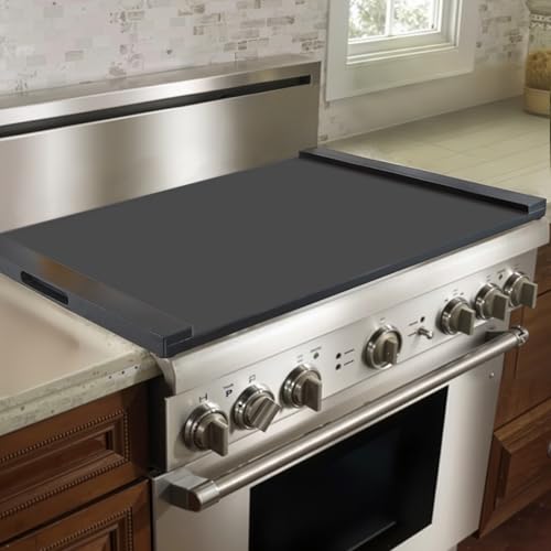Image of VEVOR Noodle Board Stove Cover, Stove Top Covers for Gas Burners & Electric Stove, Pine Wood Cutting Board with Built-in Handles, RV Stovetop Cover /Kitchen Sink Cover for Counter Space & Tray, Black