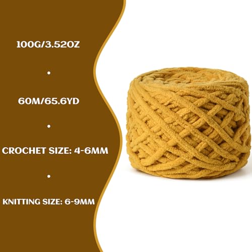 Image of 3 Pack Fluffy Chenille Chunky Yarn for Crocheting 100g(65.6yd) - Baby Yarn for Crocheting Soft - Velvet Yarns for Crochet Blanket - Amigurumi Crochet Yarns (Turmeric)