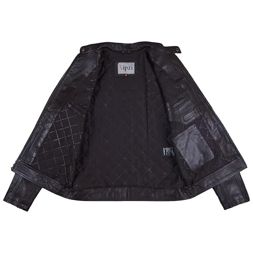 Image of Men's Genuine Lambskin Leather Motorcycle Jacket - Vintage Cafe Racer Style Classic Fit Biker Coat