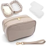 Breast Milk Cooler Travel Bag - Waterproof Breastmilk Storage Bag Cooler w/Ice Pack, Checkerboard Interior, Leather Strap, & More – Versatile Insulated Cooler Bag - Ideal Baby Travel Essentials (Nude)
