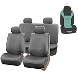 FH-PU002-1114 Full Set Classic Exquisite Leather Car Seat Covers, Airbag compatible and Split Bench, Solid Gray color- Fit Most Car, Truck, Suv, or Van
