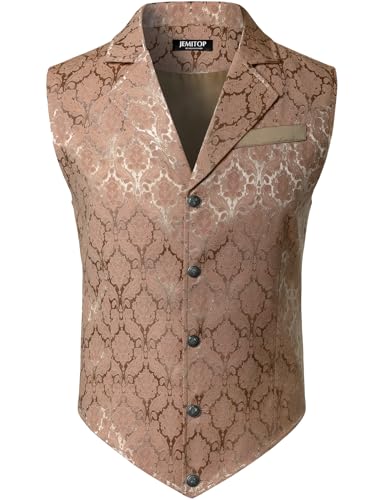 JEMITOP Men's Vintage Jacquard Suit Vest Rose Gold XXL