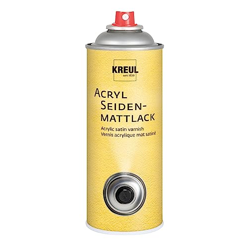Kreul 830400 - Seidenmattlack auf Acrylbasis, farblos, nicht gilbend, universell einsetzbarer seidenmatt trocknender Schutzlack für Pappe, Holz, Glas, Porzellan, Keramik, 400 ml Sprühdose