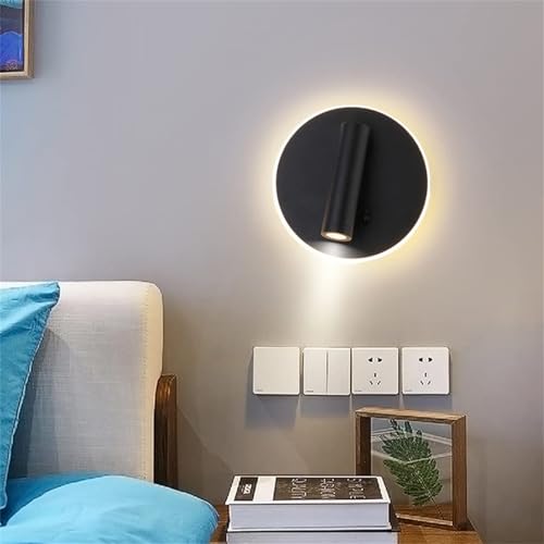 Aplique de pared LED interior giratorio 350 grados moderno negro redondo