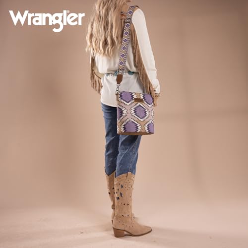 Image of Wrangler Aztec Crossbody Bags for Women Southwestern Print Canvas Shoulder Purse with Distressed Look and Adjustable Strap