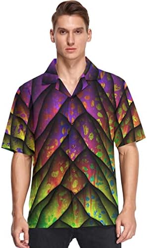 visesunny Mens Casual Button Down Short Sleeve Hawaiian Shirt Suits Colorful Dragon Scale 3D Print Pattern Aloha Shirt