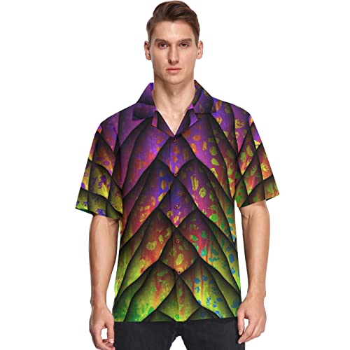 Visesunny Mens Casual Button Down Short Sleeve Hawaiian Shirt Suits Colorful Dragon Scale 3D Print Pattern Aloha Shirt #TOP22