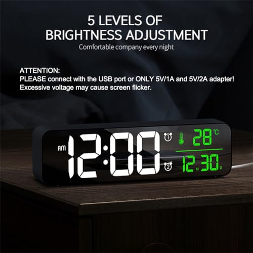 Abovsare 8810 Digital Large Display Alarm Clock For Living Room Office Bedroom Decor Led Electronic Date Temp Display Wall Electric Clocks Automatic Brightness Dimmer Smart Cool Modern Desk Accessories Black thumb #3