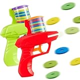 Sumind 2 Pcs Foam Disc Shooter Disc Launcher Zip Shot Shooter Blasters for Birthday Gifts Family Gatherings Games Outside Yard Activities (Red,Green)