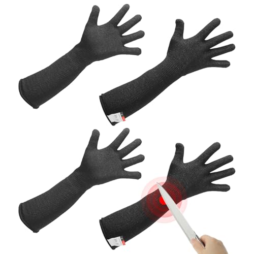 QUARKZMAN Maniche Antitaglio Con Guanti, 52cm Protezione Braccio Manica HPPE Per Lavoro Agricoltura Giardinaggio Cucina Saldatura Agricoltura Nero Confezione Da 2