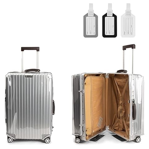 HOSTK Suitcase Cover Clear PVC Luggage Protector, Transparent Luggage Cover with 3 Luggage Tags, No-removal Waterproof Luggage Protective Cover Case for Travel, Suitcase, Wheeled Luggage (24inches) Cover