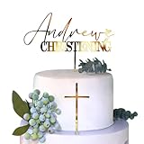 Decoración personalizada para tarta con nombre y cruz, 17 colores personalizados Mi Primera Comunión, decoración de pastel de bautismo para primera comunión, baby shower y fiesta de cumpleaños (estilo