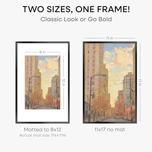 Image of Homeforia 11 x 17 Picture Frame Black, High End Metal 11x17 Poster Frames with Mat 8x12 for Photo, 11 x 17 Black Frame Matted to 8 x 12 inch Print, 17x11 Thin Frame, Tempered Glass, Wall Kit, Set of 4