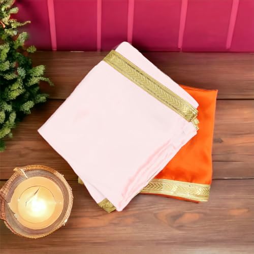 Image of Pooja Cloth for Mandir | White & Orange Sacred Cloth for God Shiva, Saraswati | Multi-Purpose Pooja Accessories for Temple, Home & Festivals