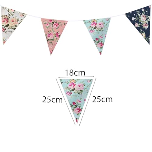 20 Meters 66 feet Flower Pennant Banner, Multi Color Fabric Floral Buntings Triangle Flags Garland for Baby Shower Birthday Wedding Party Decorations by ZSNICEYM - Used condition - Image 2