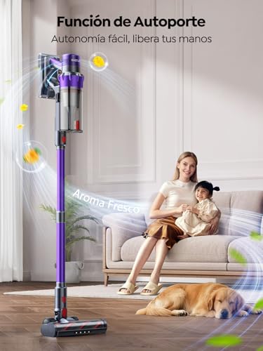 Miniatura 7 de 50kpa 600w 65min Eco Vac02 Mejorada Aspiradora Sin Cable, Aspiradora Vertical Con Cepillo Para Colchón, Modo Automático, Cepillo Anti-Enredo, Luz Verde, Fragancia, Carga Mural Para Suelos Y Alfombras