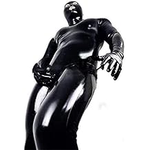 Mens Bodysuit Shiny Patent Black Leather cat Suit Full Body Sexy Latex Tight Zipper Jumpsuit Rubber Clothing
