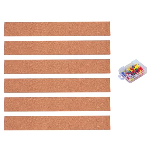 Amosfun Tira de Corcho sin Marco 5 X 38 Cm para Tablón de Anuncios, 6 Piezas 50 Chinchetas, Barra Natural para Oficina, Hogar y Material Escolar, Suministro para Notas y Decoración
