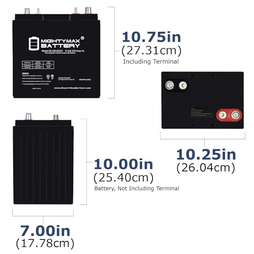 Image of Mighty Max Battery ML230-6GC2 - 6 Volt 230 AH, Dual Terminal, Rechargeable SLA AGM Battery For Golf Cart