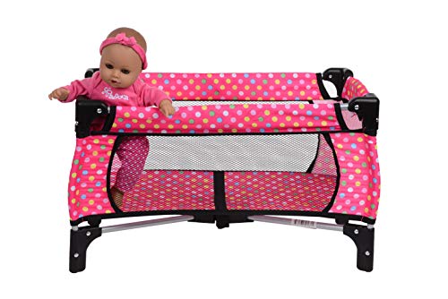 Fash N Kolor 7475 Doll Pack N Play Crib Polka Dot Design Fits Up To 18 Inch Dolls Blanket And Carry Bag Included thumb #2