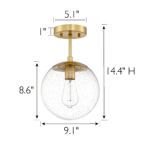 Image of Design House Gracelyn 9 in Ceiling Mount Pendant Light, Semi-Flush Mount, Dimmable, Seeded Glass, Satin Gold, 9 in x 9 in x 14.36 in, 588517-SG