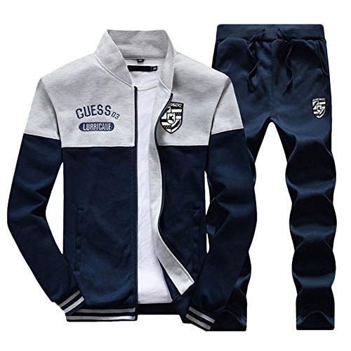 Survêtement Homme Ensemble Survetement Jogging Sport Tenue de Sport 2 Pièces Sweater à Zippé Et Pantalon Jogging Bleu XL Cover