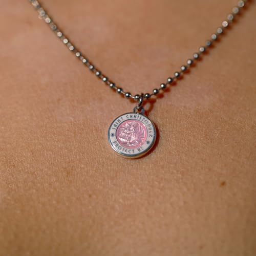 Get Back Necklaces St. Christopher Surf Necklace | Small, ½” Silver Plated Medallion, 18” Aluminum Ball Chain2