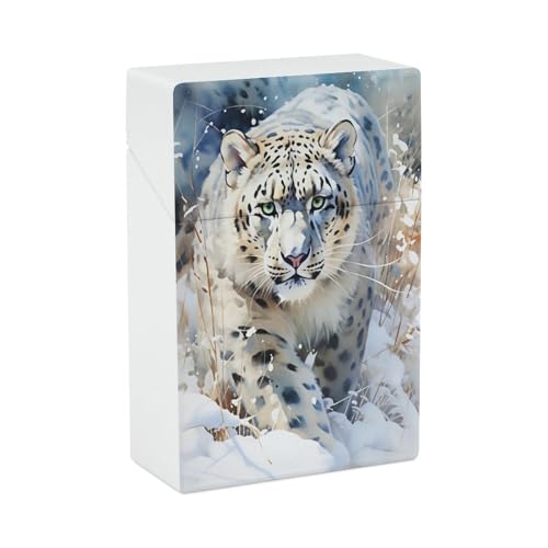 NTYFUR Snow Leopard Cigarette Case, Slim Portable Plastic Cigarette Holder,