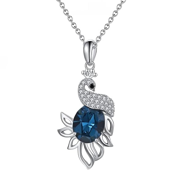 Image of 925 Sterling Silver Cubic Zirconia Crystal Peacock Necklace Gift For Self, Necklace For Girls With Message Card