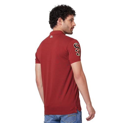 Image of Spykar Men's Slim Fit Polo Neck Half Sleeve Solid Casual T-Shirt