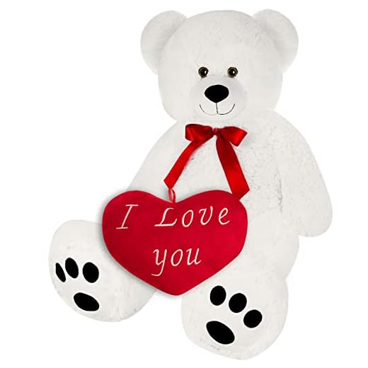 Monzana® Oso de Peluche XL 100cm Regalo San Valentín Enamorados Cojín Corazón I Love You Teddy Blanco