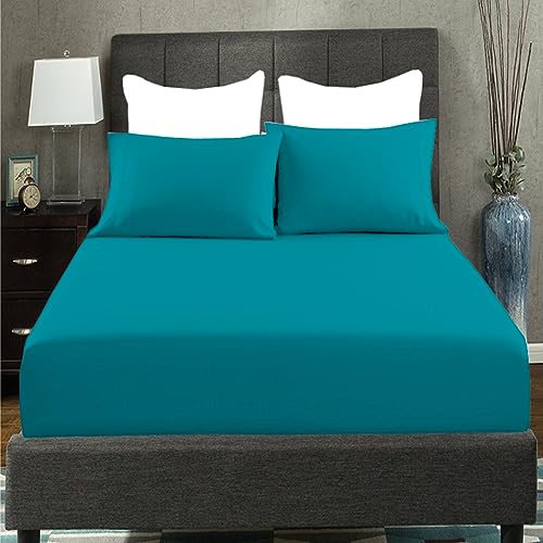 AmigoZone Plain Pollycotton Fitted Sheet 4FT Small Double Fitted Sheet (4Ft Fitted Sheet, Teal)