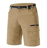 TACVASEN Men's Hiking Cargo Shorts Quick Dry Casual Breathable Shorts Khaki, 36