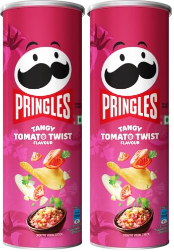 Image of Pringles Tangy Tomato Twist 102 Gram | Potato Chips | Tangy Tomato With A Twist Of Sweet & Spicy Salsa Flavour | Crispy Snack | Crunchy Snack Food For Movies, Games & More | On-The-Go Can - Tomato