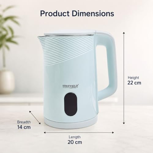 Image of SHEFFIELD CLASSIC 1.5L Cool Touch Electric Kettle for Home & Office | 1350W Fast Boil Stainless Steel Water Jug | Double-Wall Insulation, Automatic Shut-Off & 360 Cordless Base (Blue, BPA-Free)
