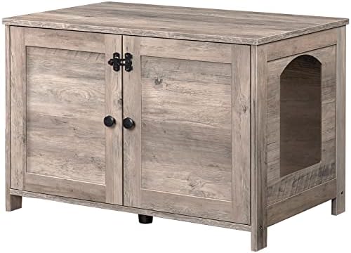 HOOBRO Cat Litter Box Enclosure, Hidden Cat Washroom Furniture with Divider, Wooden Pet House End Table, Large Enough for Most of Orange Cat and Litter Box, Living Room, Bedroom, Greige BG03MW01