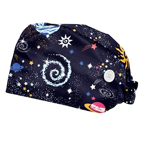Chapeaux bouffants JDEZ ajustables motif étoiles et planète pour femmes et hommes | Lot de 2